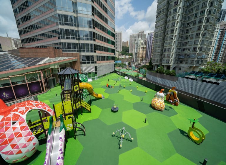 Freshly installed EPDM playground surface on the day of handover &mdash; full colour, full performance